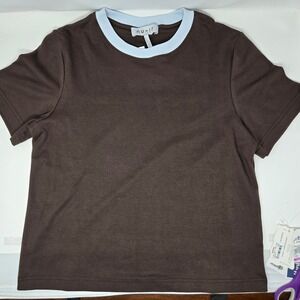 nu-in Ringer T-Shirt Womens XL Brown New Short Sleeve Contrast Neck 688296